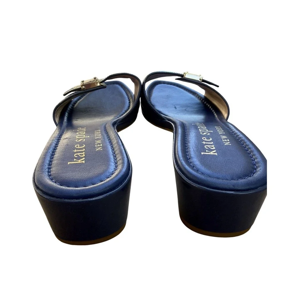 Kate Spade Gazebo Sandals Blue Patent Leather Low Block Heel 9.5B Resortwear